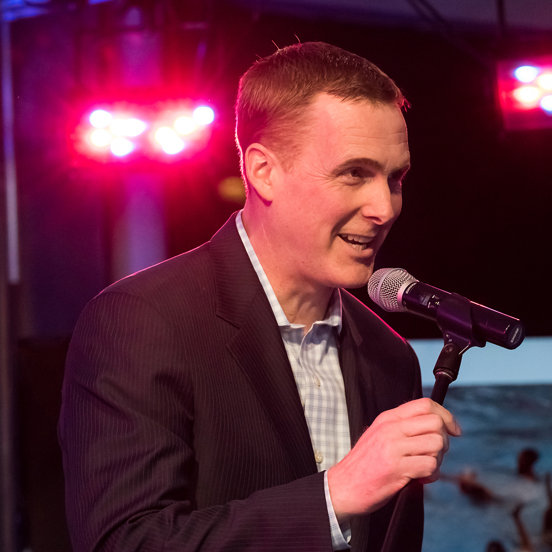 Rand Pecknold '90, seen here at the launch event for the Camel Athletic Club, will throw out the first pitch at Yankee Stadium on Sept. 12.