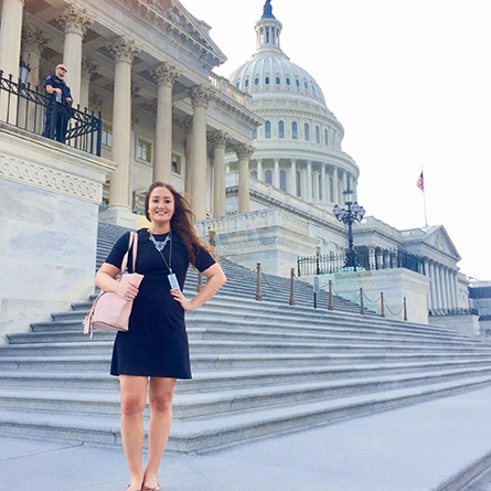 Meghan Adams ’18, a government major, at her internship with The Office of U.S Congressman William Keating in Washington, D.C. this summer.