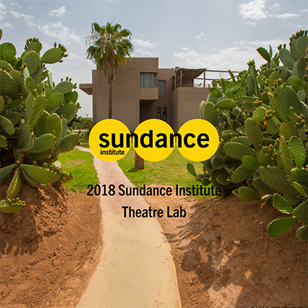 The Sundance Institute logo over a desert scape in Marrakech