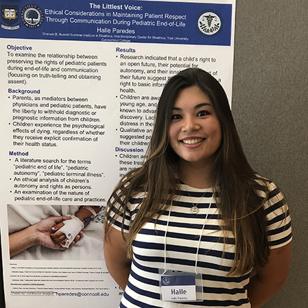 Halle Paredes ’21 with the poster she presented as part of Yale University’s Sherwin B. Nuland Summer Institute 