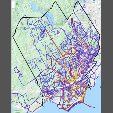 A GPS map of all the roads Walewski has run in his hometown of Fairfield.