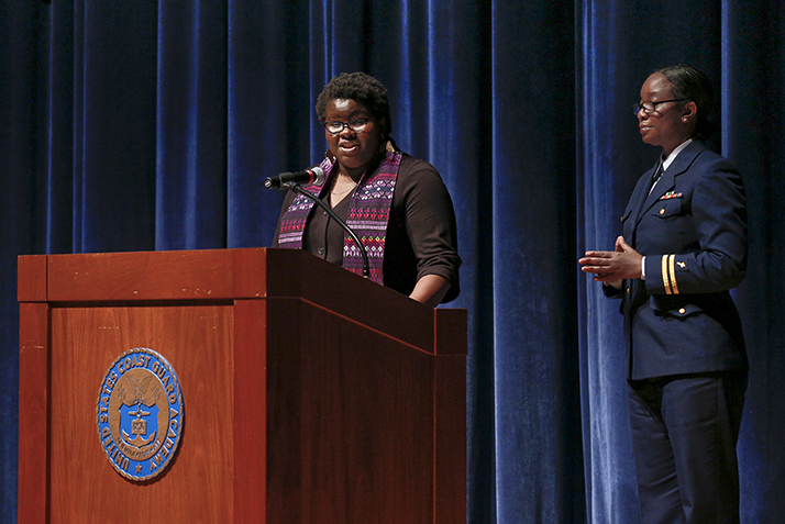 Director of Religious and Spiritual Programs Angela Nzegwu delivers a call to community.  