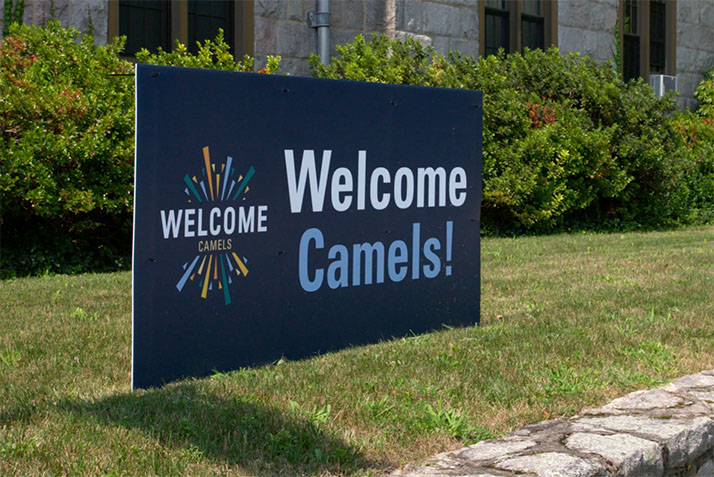 A welcome sign greets new students