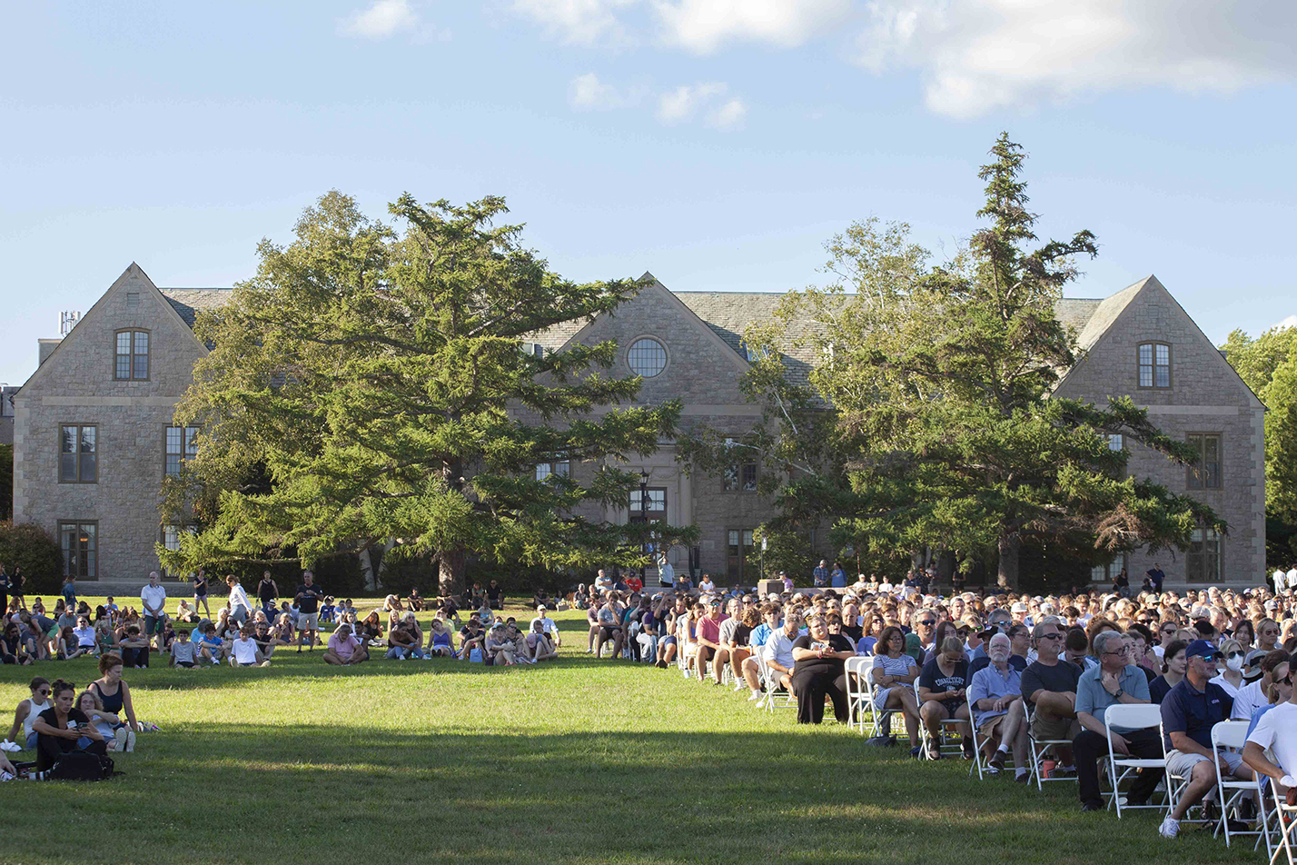 Students and their families gathered on the Green for the President's Assembly.