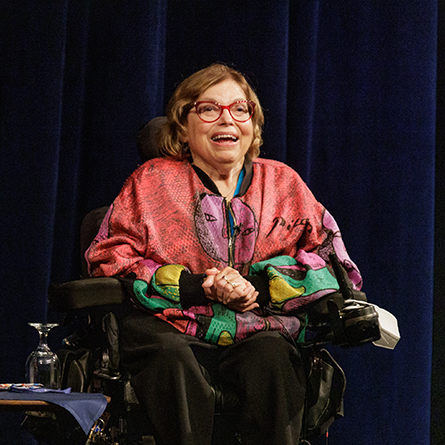 Activist and author Judith Heumann on stage at Connecticut College.