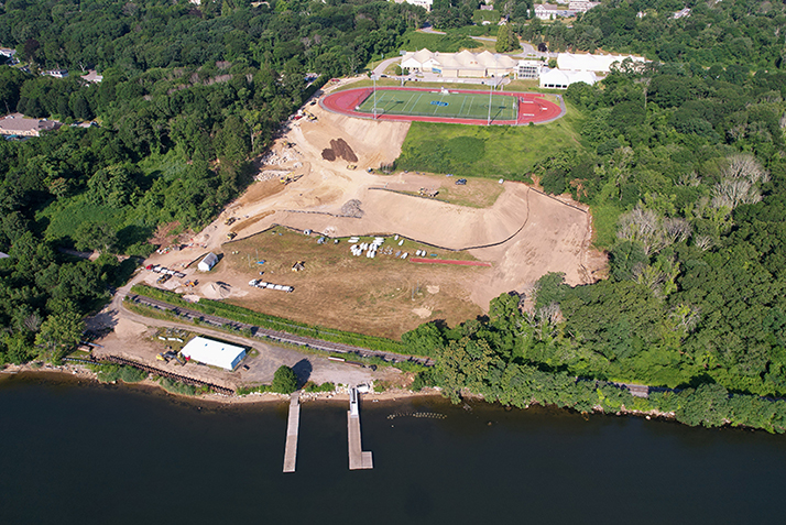 An aerial photo of the waterfront during construction