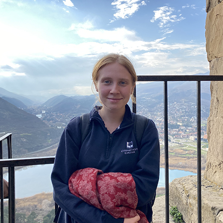 Anna Batelli '25 at the Jvari Monastery in Tbilisi, Georgia, during a spring break trip with her Russian class.