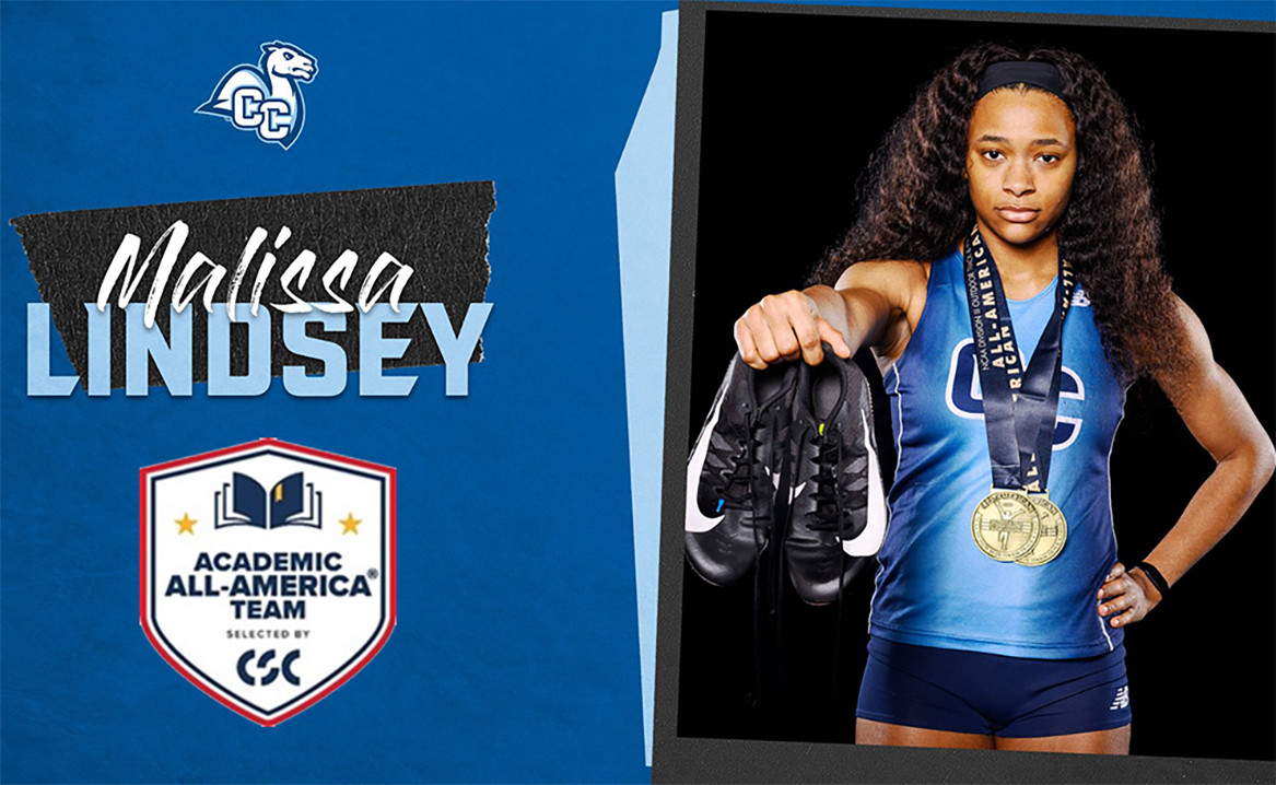 A graphic that includes the CSC logo and a portrait of Malissa Lindsey '23