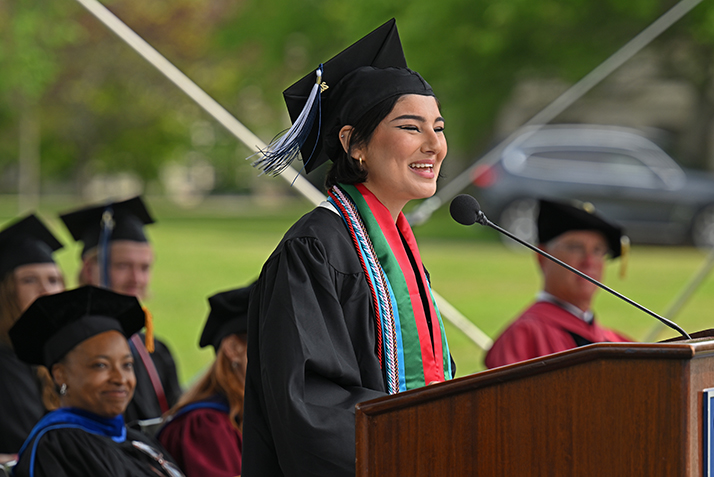 Mehin Suleiman delivers the student Commencement address