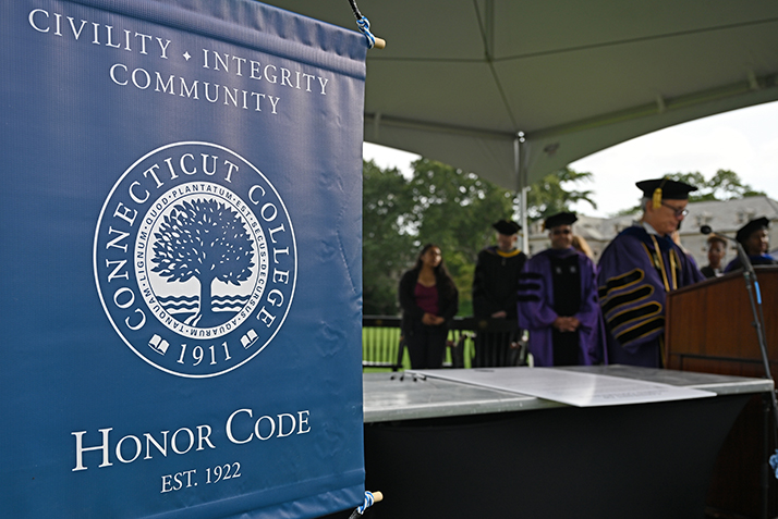 An honor code banner on display at Convocation