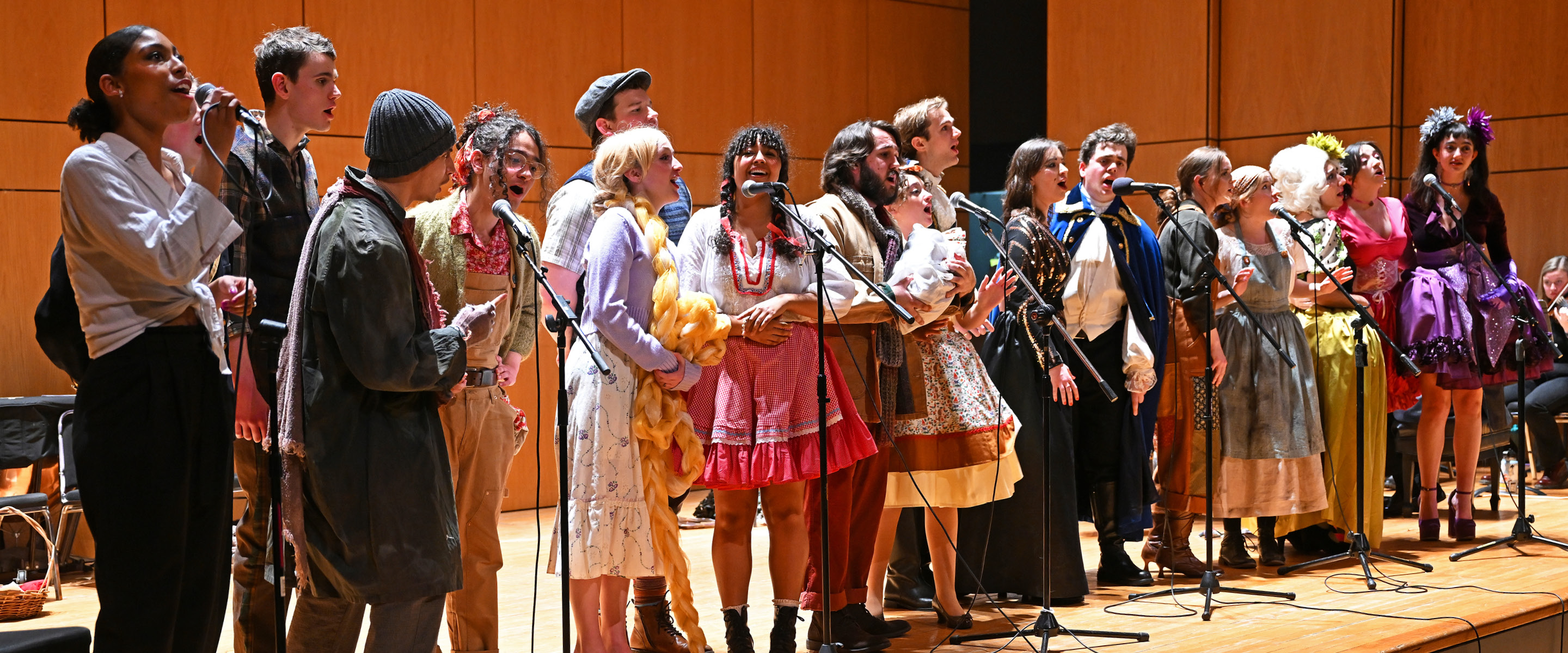 The cast of the Connecticut College theater department production of Stephen Sondheim’s “Into the Woods” perform a concert rendition of the show Friday, March 31, 2023 in Evans Hall.