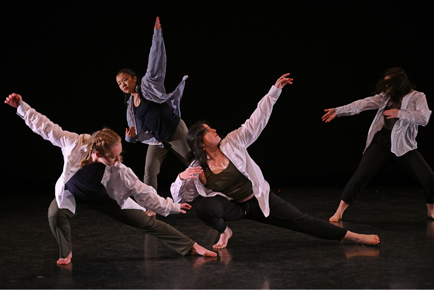 Dancers perform at Department of Dance Student Works Concert dress rehearsal in the Martha Meyers Dance Studio in late February.