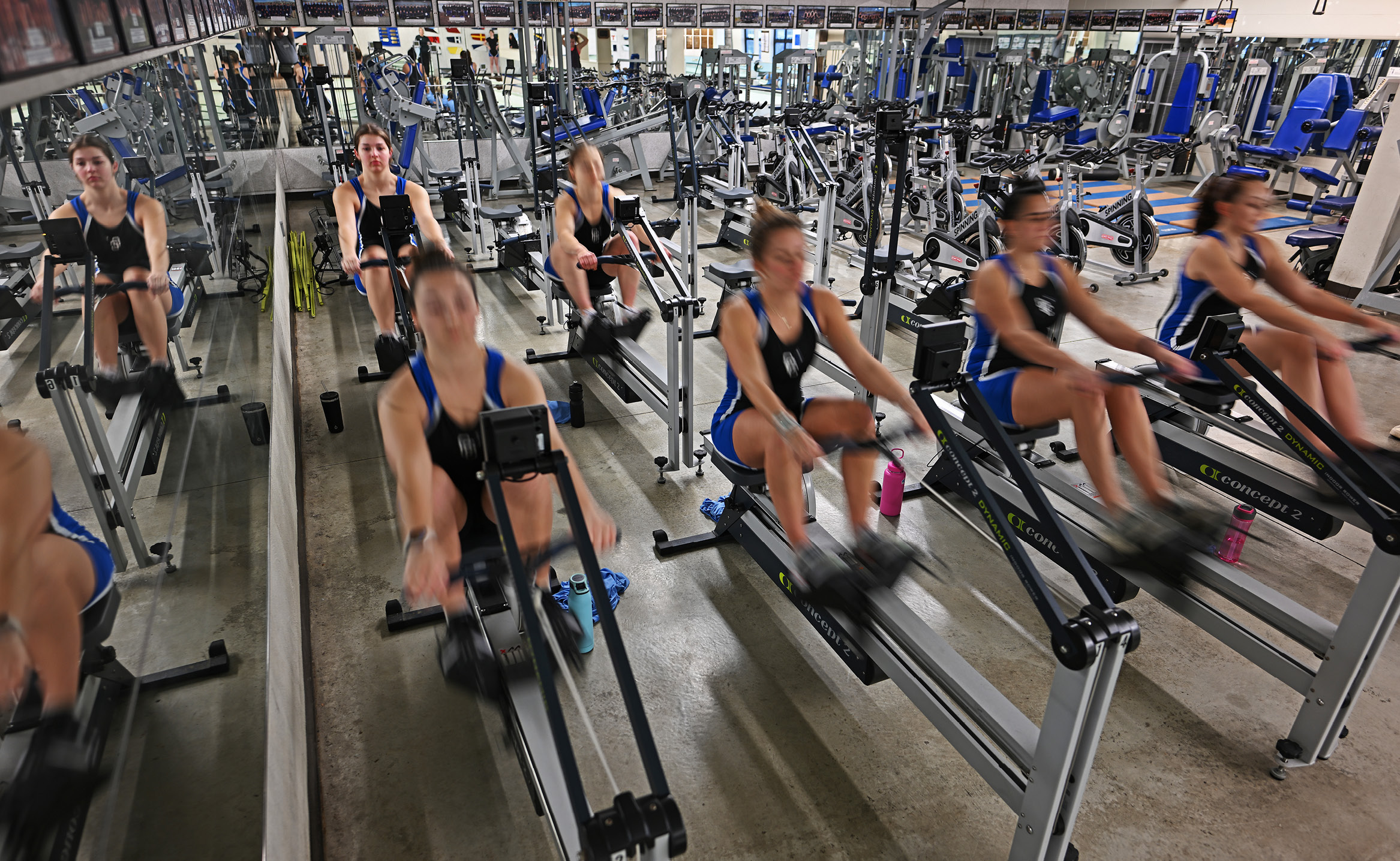 Conn College women’s rowing trains in the Christoffers Rowing Training Room.
