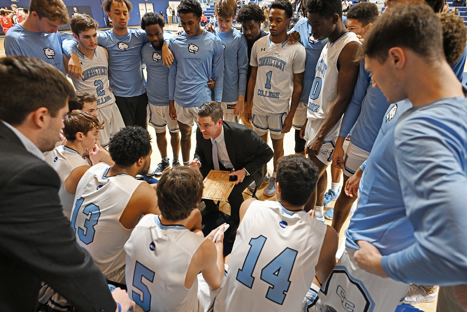 Basketball players in a huddle
