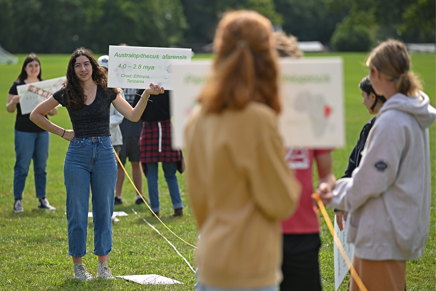 Anthropology class creates a giant timeline of human species on Tempel Green