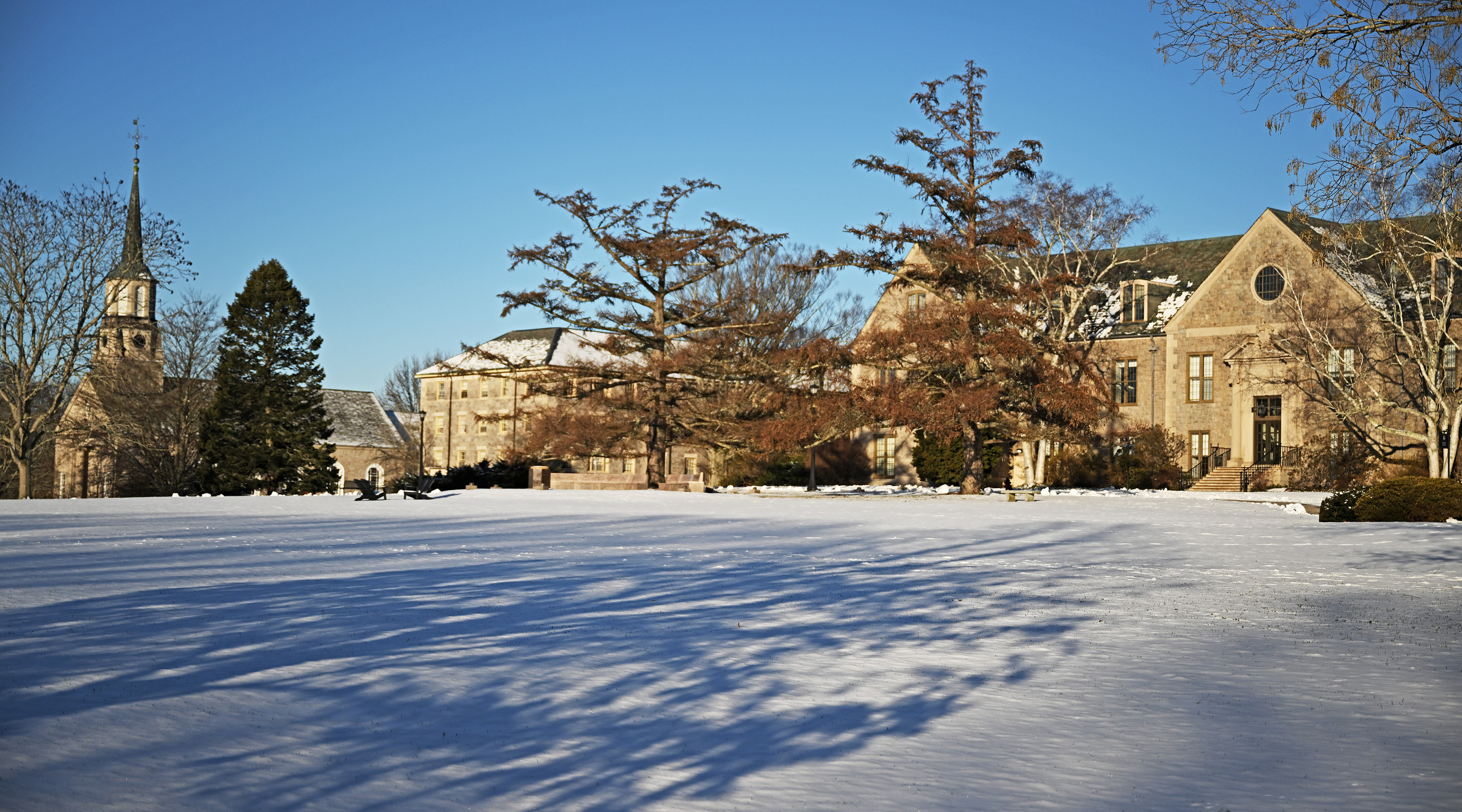 The campus green covered in snow