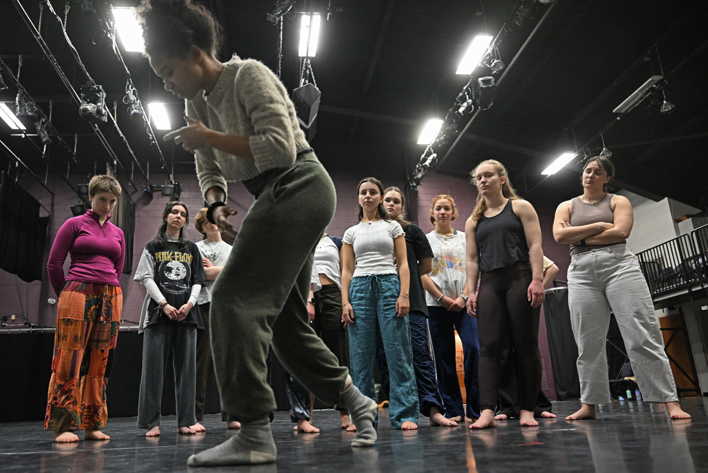 Dancers work on their choreography for a film commissioned by the Dance Department.