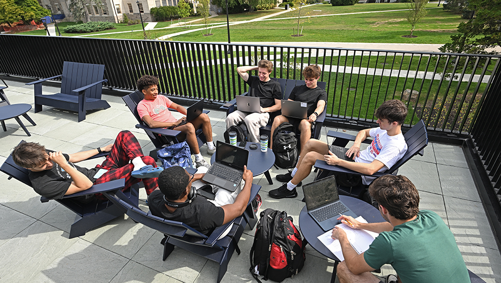 Students study on the new Cro balcony.