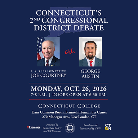 The debate poster for the Oct. 27 debate between the candidates for CT District 2