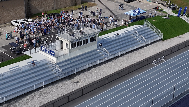 An aerial image of the new Fran Shields Grandstands