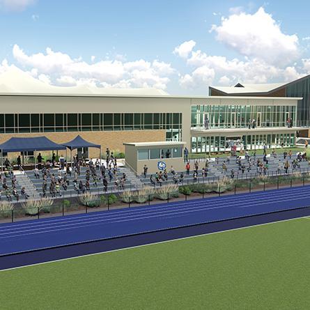 A rendering of the new Fran Shields Grandstand at Silfen Track and Field