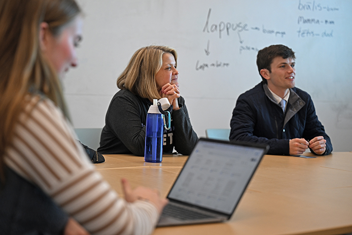 President Chapdelaine and RJ Casey '26 during a class.