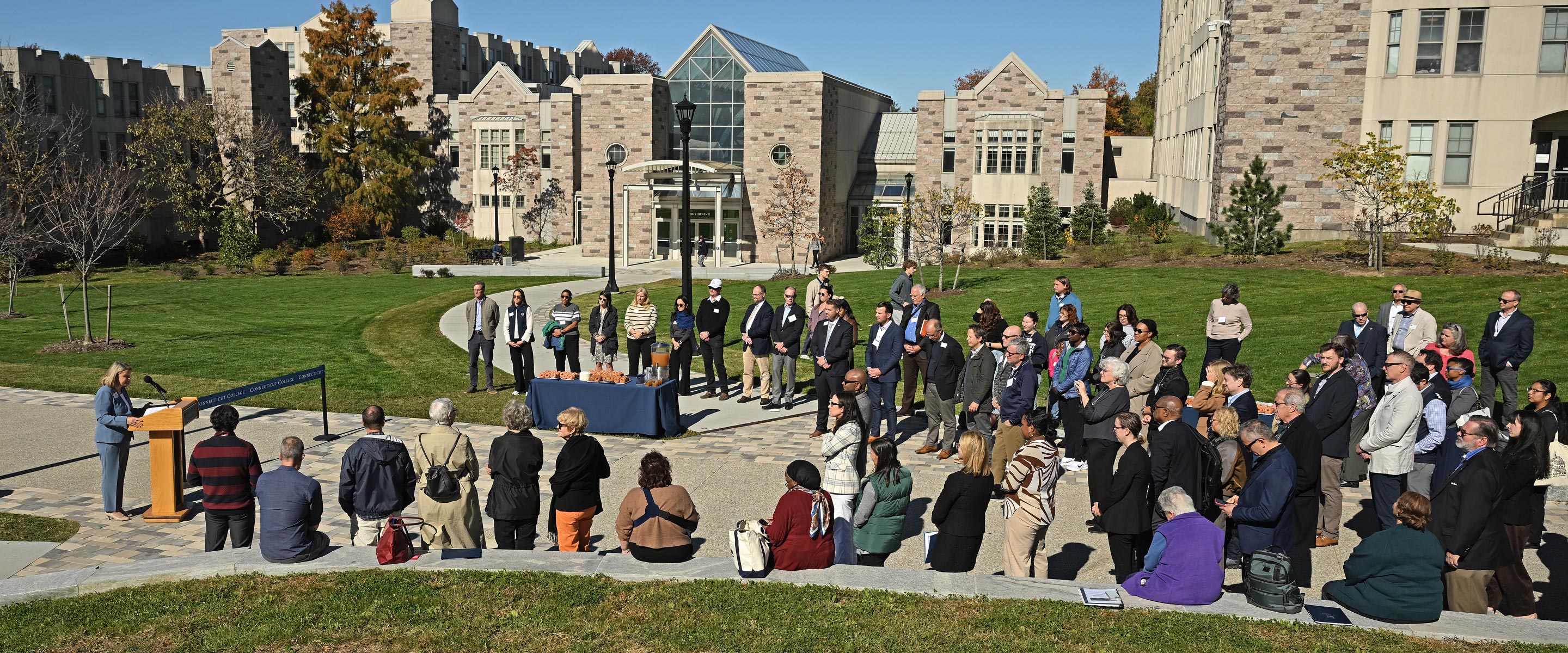 Faculty, staff, students and trustees gather to officially open the new Cro-Plex Connector.