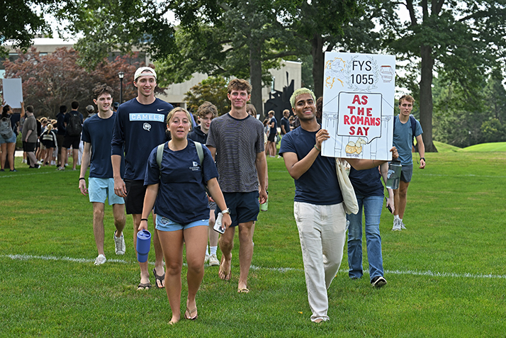 Students meet with their First-Year Seminar student advisers.