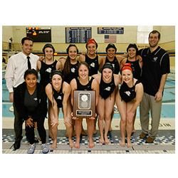 The women's water polo team celebrates its second consecutive CWPA championship. 