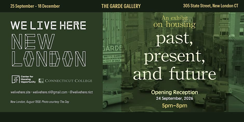 Flyer for opening event We Live Here New London