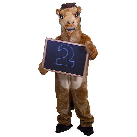 Camel Mascot dancing with number 2 sign
