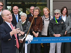 President Leo I. Higdon Jr. speaks at the dedication of the Science Center at New London Hall.