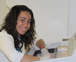 Erika Tang '13 works with samples from rats involved in the OCD study she is conducting with Professor Ruth Grahn.