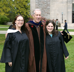 Professor Held, center, poses with Emily Morse '05 and Emily Huebscher Meyer '05. Photo courtesy of Emily Morse '05.