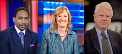 ESPN personalities Stephen A. Smith, Jackie MacMullan P'14 and Bob Ryan.
