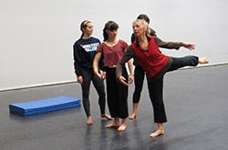 Ashley Barattini ’17, Mauri Connors ’15, Emilie Stoll ’17 and Lisa Race rehearse Race's